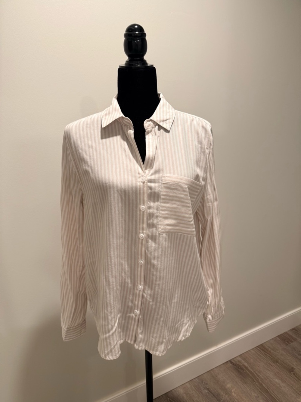 beachlunchlounge White and Tan Striped  Shirt